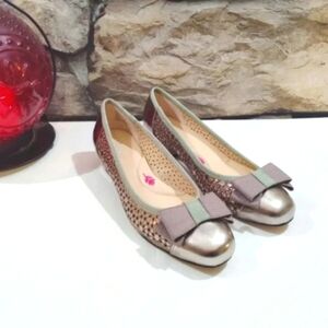 Ros Hommerson Leather Ballet Flats Trisha Pewter Box 6.5N Metallic 6.5 Boxed